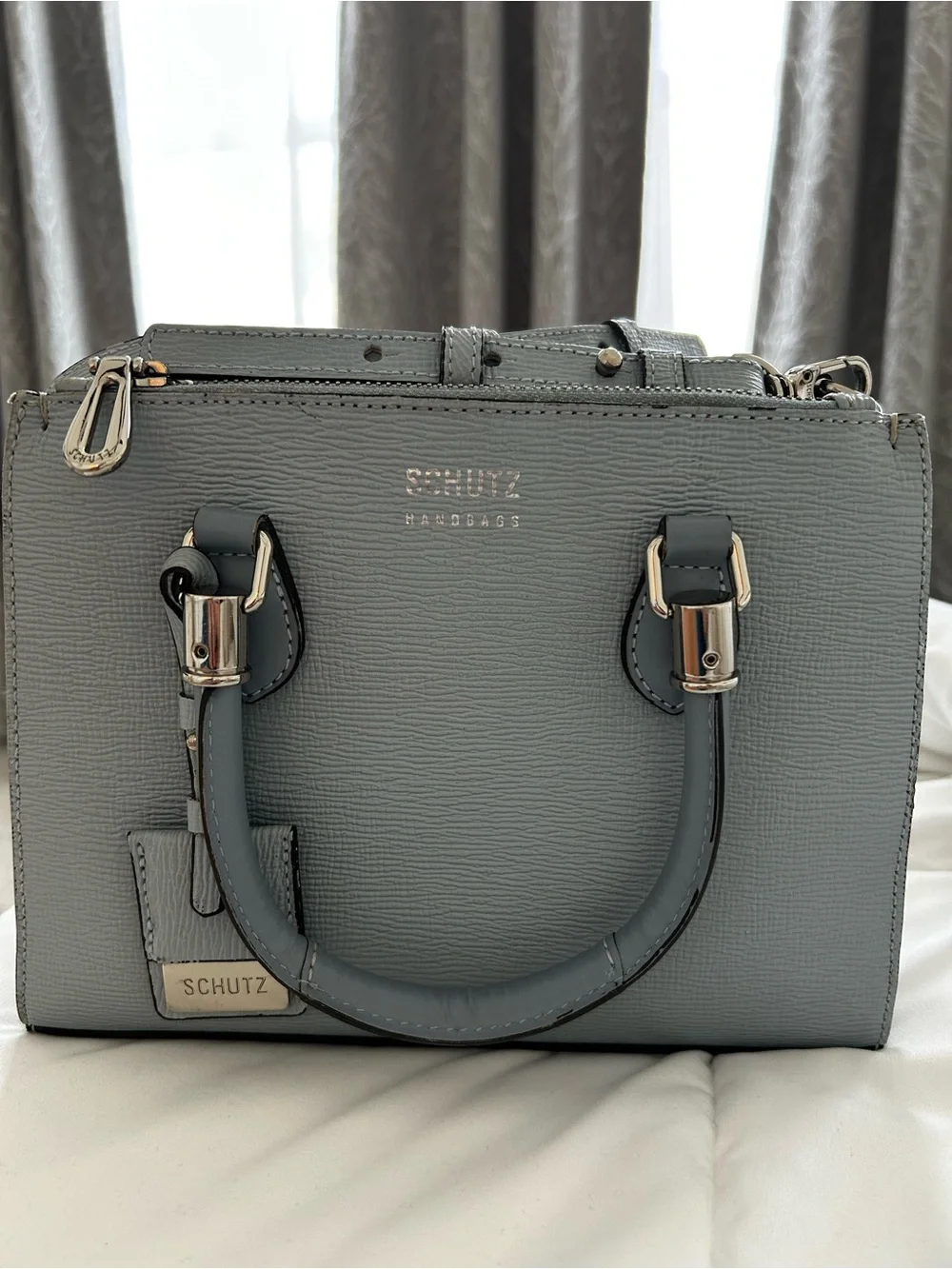 SCHUTZ Light Gray Structured Satchel with Top Handles